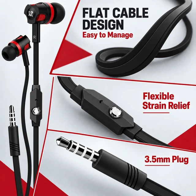 Alt view image 5 of 7 - Wired Earbuds in-Ear Headphones with Microphone, 3.5mm Jack Corded Earphones Stereo Bass Earbuds, S/M/L Soft Silicone Tips Compatible with iPhone Android Laptop iPad MP3(Black)