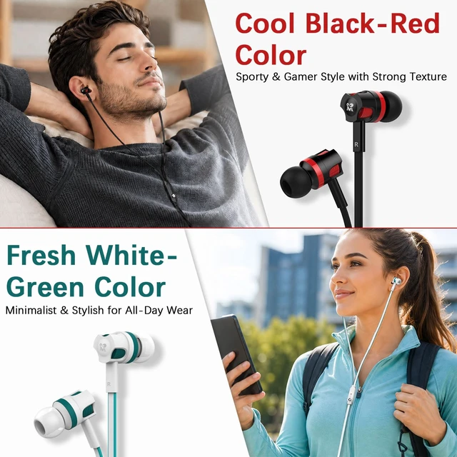 Alt view image 7 of 7 - Wired Earbuds in-Ear Headphones with Microphone, 3.5mm Jack Corded Earphones Stereo Bass Earbuds, S/M/L Soft Silicone Tips Compatible with iPhone Android Laptop iPad MP3(Black)
