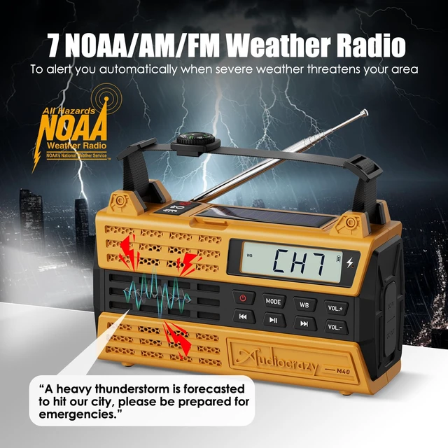 Alt view image 2 of 7 - Emergency Radio, 5000mAh Solar Hand Crank Weather Radio with NOAA/AM/FM/Bluetooth, Crank Radio with Flashlight&SOS for Outdoor/Home Yellow