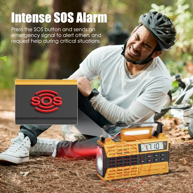 Alt view image 5 of 7 - Emergency Radio, 5000mAh Solar Hand Crank Weather Radio with NOAA/AM/FM/Bluetooth, Crank Radio with Flashlight&SOS for Outdoor/Home Yellow