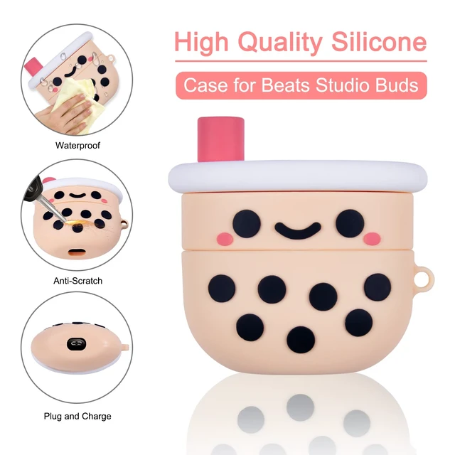Alt view image 3 of 7 - for Beats Studio Buds Case Cover, Boba Milk Tea 3D Cute Cartoon Kawaii Character Anime Skin, Soft Silicone Case with Keychain Accessories for Girls Women Kids