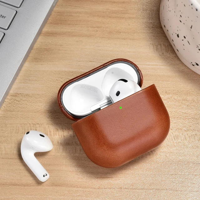 Alt view image 6 of 6 - AirPods 5 Leather Case, AirPod 4 Leather Vintage Cover (Brown) Genuine Leather Case for AirPods 5 AirPods 4, Support Magsafe Charging, Vintage Cover
