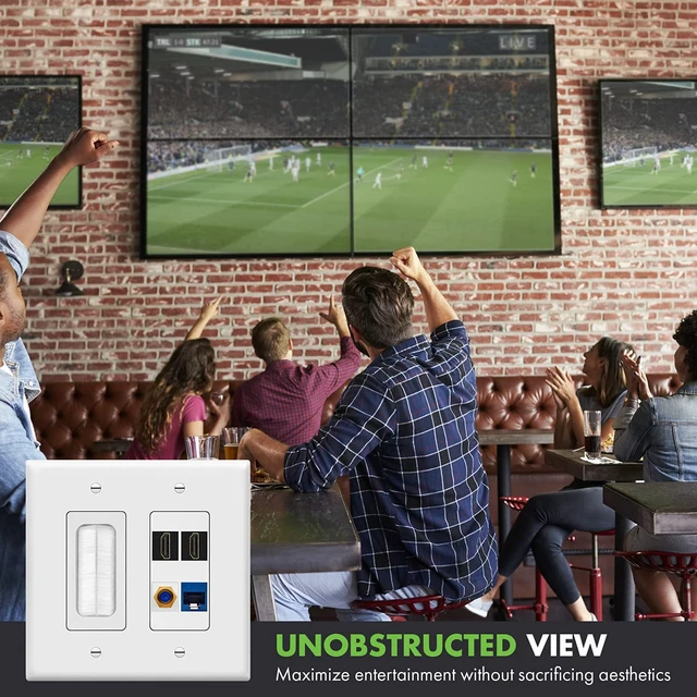 Alt view image 7 of 7 - Double Gang Datacomm Bundle with Multimedia Pass-Through Insert, 4-Port Keystone Jack Insert, Coaxial, Ethernet, HDMI Keystones, and 2-Gang Decorator Wall Plate, TG889174MCFH2-W, White