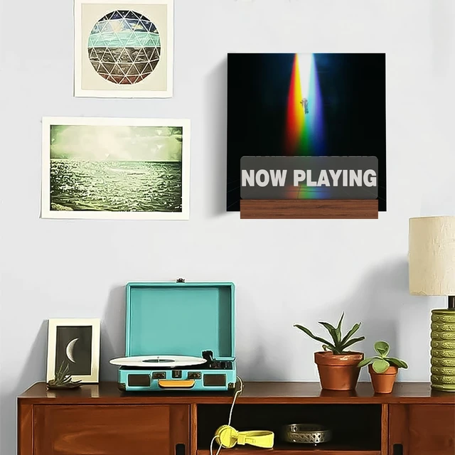 Alt view image 4 of 7 - Light up Now Playing Vinyl Record Stand Wall Mount, Now Playing Record Player Stand, Wooden Acrylic Holder for Vinyl Album Display Storage with Warm White Color Lights
