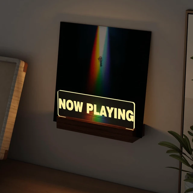 Alt view image 6 of 7 - Light up Now Playing Vinyl Record Stand Wall Mount, Now Playing Record Player Stand, Wooden Acrylic Holder for Vinyl Album Display Storage with Warm White Color Lights