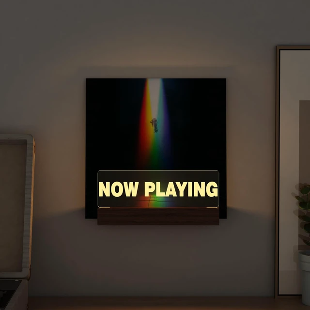 Alt view image 2 of 7 - Light up Now Playing Vinyl Record Stand Wall Mount, Now Playing Record Player Stand, Wooden Acrylic Holder for Vinyl Album Display Storage with Warm White Color Lights