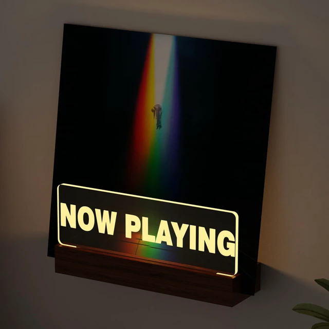 Alt view image 7 of 7 - Light up Now Playing Vinyl Record Stand Wall Mount, Now Playing Record Player Stand, Wooden Acrylic Holder for Vinyl Album Display Storage with Warm White Color Lights
