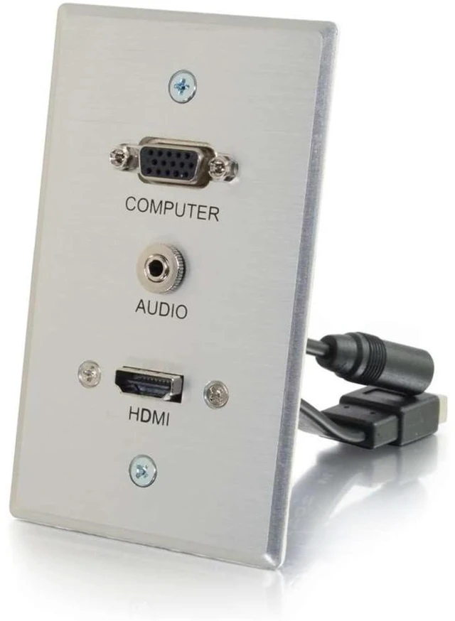Main image of Legrand HDMI VGA and AUX Wall Pass Through, Pass Through Wall Plate for In Wall Cable Management, Brushed Aluminium, Silver, 1 Count, 60144