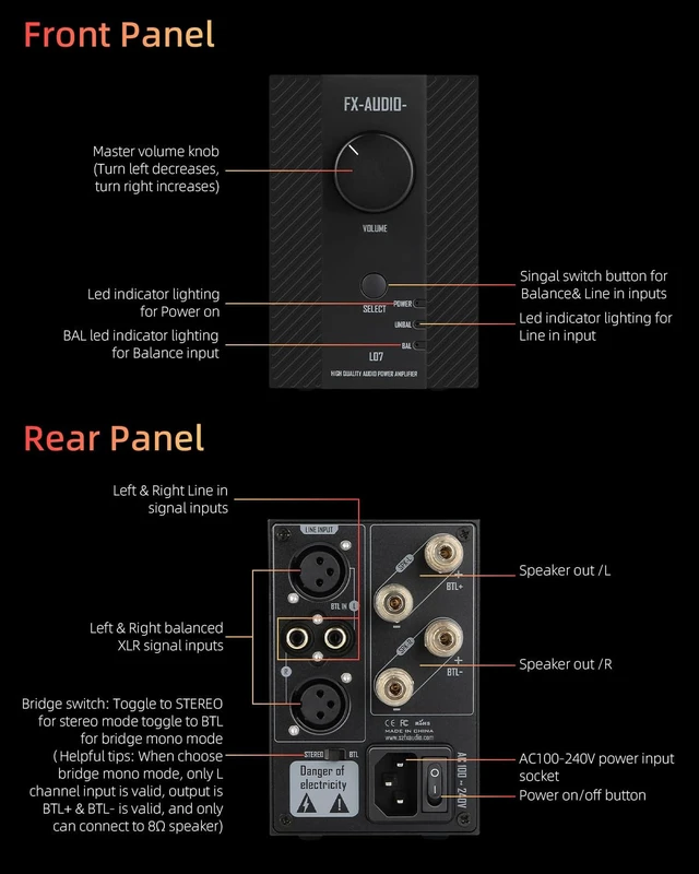 Alt view image 7 of 7 - FX-Audio- L07 Stereo Audio Amplifier 200W x2 MA5332MS 2 Channel Class D Power Amp Bridgeable BTL 400W Hi-Fi Fully Balanced Amp for Passive Bookshelf Desktop Speakers Home Theater