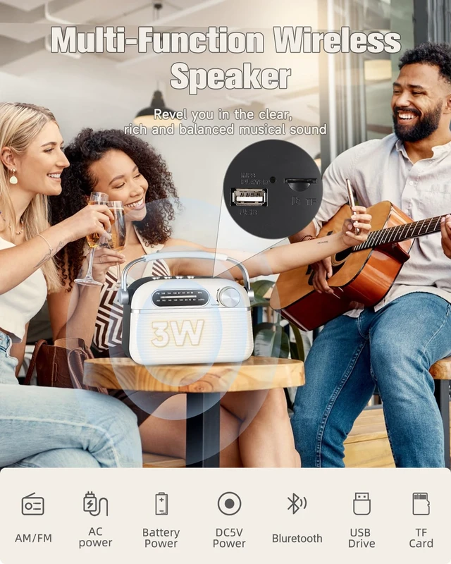 Alt view image 2 of 7 - J-130 Radio Portable AM FM, for Dad and Mom, AC Power,Battery Operated/Rechargeable Radio for Emergency Use, Vintage Radios with Bluetooth for Outdoor/Home/Gift