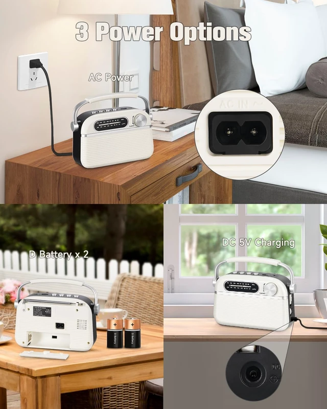 Alt view image 3 of 7 - J-130 Radio Portable AM FM, for Dad and Mom, AC Power,Battery Operated/Rechargeable Radio for Emergency Use, Vintage Radios with Bluetooth for Outdoor/Home/Gift