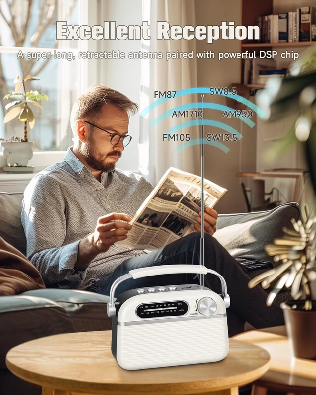 Alt view image 4 of 7 - J-130 Radio Portable AM FM, for Dad and Mom, AC Power,Battery Operated/Rechargeable Radio for Emergency Use, Vintage Radios with Bluetooth for Outdoor/Home/Gift