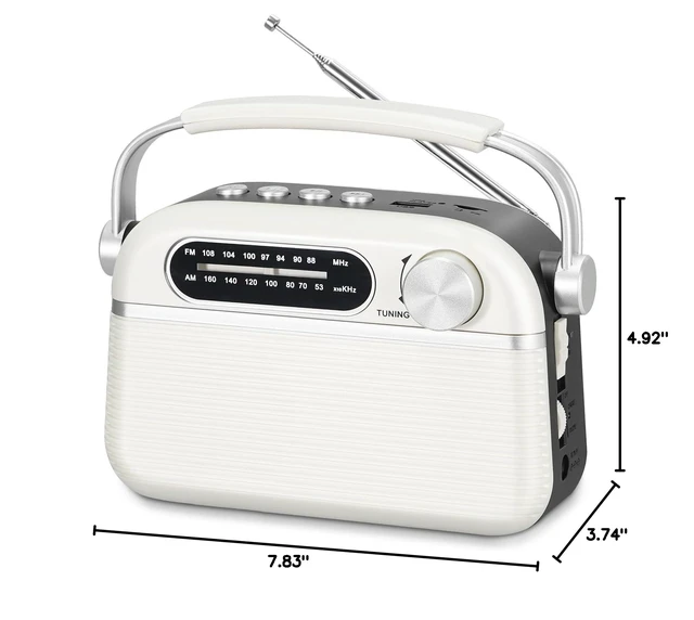 Alt view image 7 of 7 - J-130 Radio Portable AM FM, for Dad and Mom, AC Power,Battery Operated/Rechargeable Radio for Emergency Use, Vintage Radios with Bluetooth for Outdoor/Home/Gift