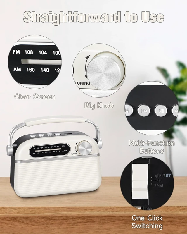 Alt view image 6 of 7 - J-130 Radio Portable AM FM, for Dad and Mom, AC Power,Battery Operated/Rechargeable Radio for Emergency Use, Vintage Radios with Bluetooth for Outdoor/Home/Gift