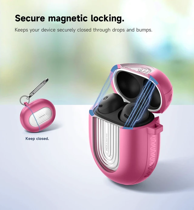 Alt view image 4 of 7 - Magnetic Bumper Cases for Google Pixel Buds Pro 2 (2024) and Pixel Buds Pro (2022) Case Cover, Rugged Shockproof Protective Covers with Carabiner & Cleaning Kit & Removal Tool, Pink