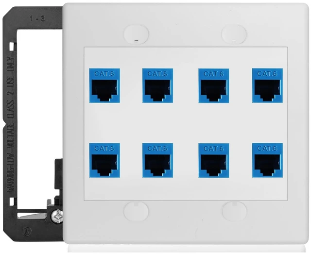 Main image of 8 Port Ethernet Wall Outlet Plate Cat6 Jack RJ45 Keystone Network Cables Inline Coupler Wires Connector Date Box Cover with 2Gang Low Voltage Mount