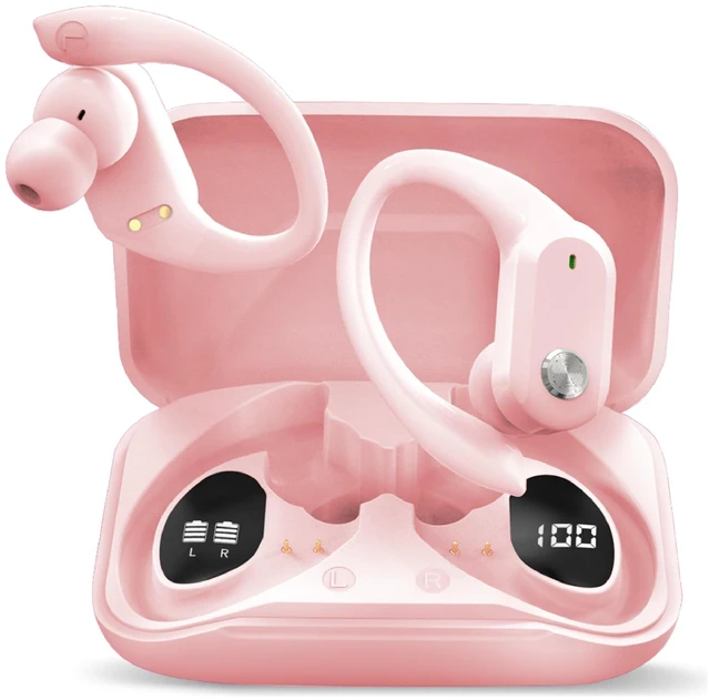 Main image of Wireless Earbuds Bluetooth 5.3 Headphones Sport Sweat Resistant Sports Earphones with Earhooks,48H Playtime,Lightweight 7.8g,Fast Charging Case,Noise Cancelling Mic for Running Gym Workout-Pink