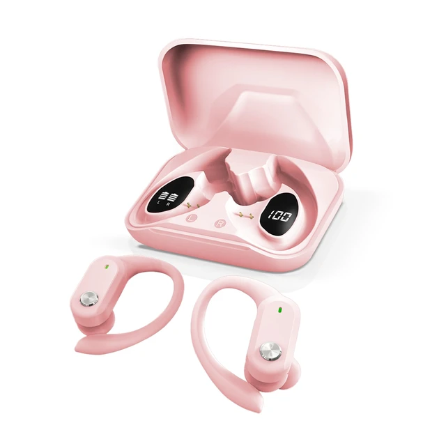 Alt view image 2 of 7 - Wireless Earbuds Bluetooth 5.3 Headphones Sport Sweat Resistant Sports Earphones with Earhooks,48H Playtime,Lightweight 7.8g,Fast Charging Case,Noise Cancelling Mic for Running Gym Workout-Pink