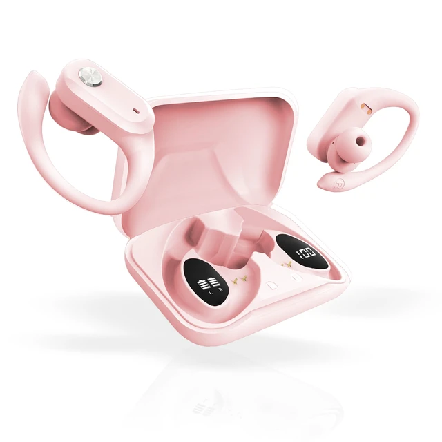 Alt view image 3 of 7 - Wireless Earbuds Bluetooth 5.3 Headphones Sport Sweat Resistant Sports Earphones with Earhooks,48H Playtime,Lightweight 7.8g,Fast Charging Case,Noise Cancelling Mic for Running Gym Workout-Pink