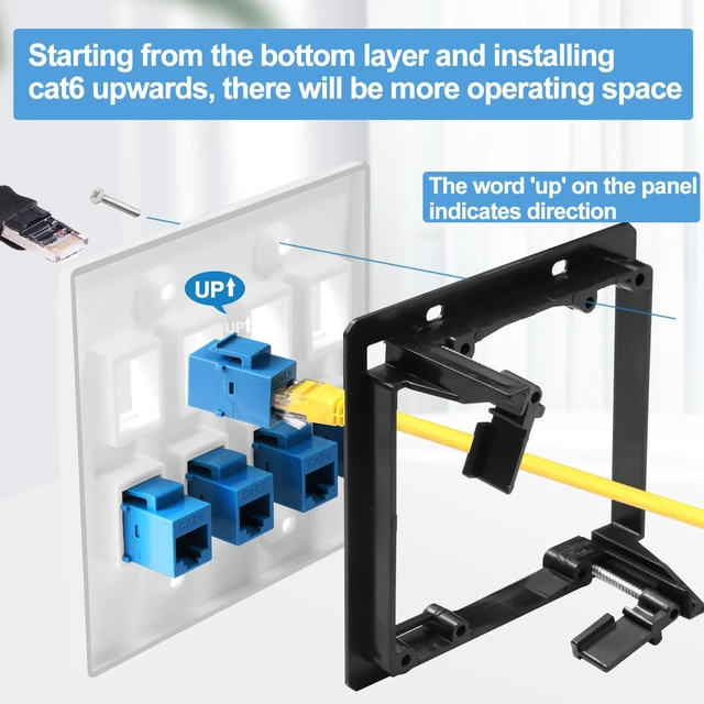 Alt view image 3 of 6 - 8 Port Ethernet Wall Outlet Plate Cat6 Jack RJ45 Keystone Network Cables Inline Coupler Wires Connector Date Box Cover with 2Gang Low Voltage Mount