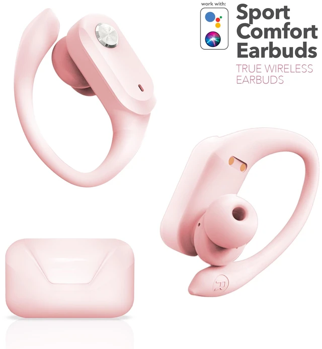 Alt view image 5 of 7 - Wireless Earbuds Bluetooth 5.3 Headphones Sport Sweat Resistant Sports Earphones with Earhooks,48H Playtime,Lightweight 7.8g,Fast Charging Case,Noise Cancelling Mic for Running Gym Workout-Pink