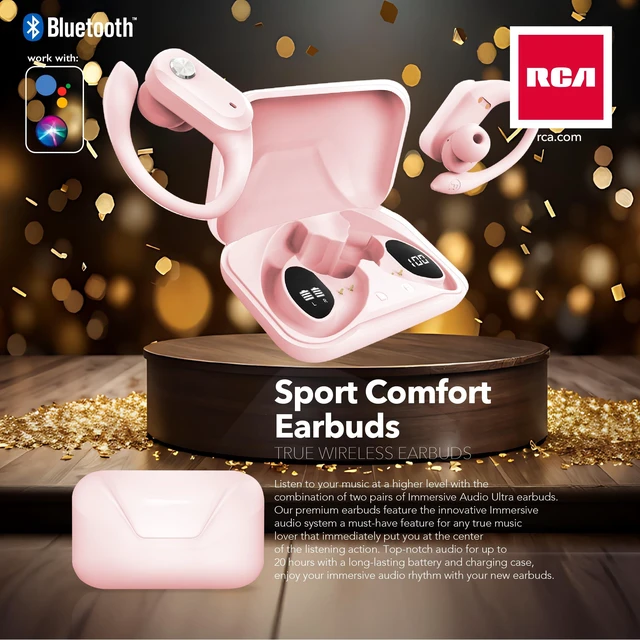 Alt view image 7 of 7 - Wireless Earbuds Bluetooth 5.3 Headphones Sport Sweat Resistant Sports Earphones with Earhooks,48H Playtime,Lightweight 7.8g,Fast Charging Case,Noise Cancelling Mic for Running Gym Workout-Pink
