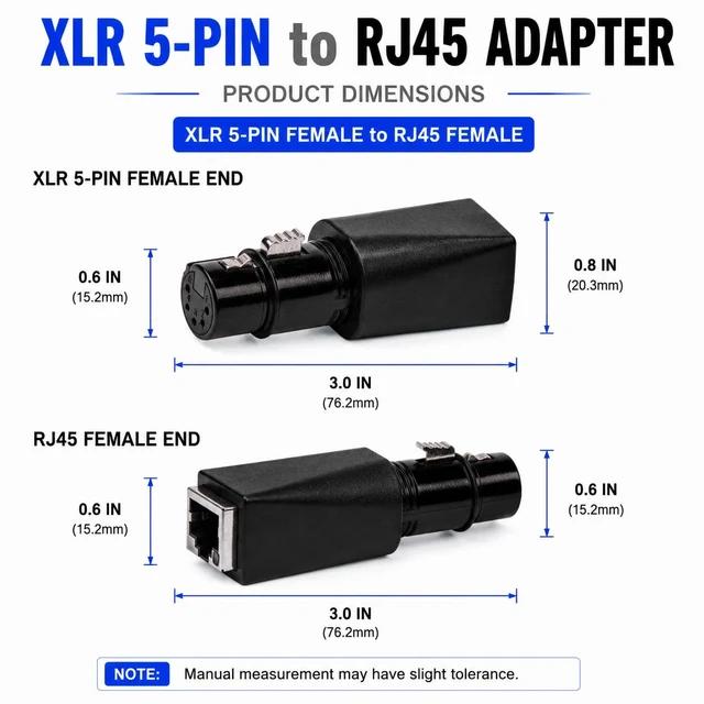 Alt view image 4 of 6 - DMX to RJ45 Connector RJ45 Ethernet to 3 Pin 5Pin XLR DMX Female Male (5PIN_Female_2Pcs)