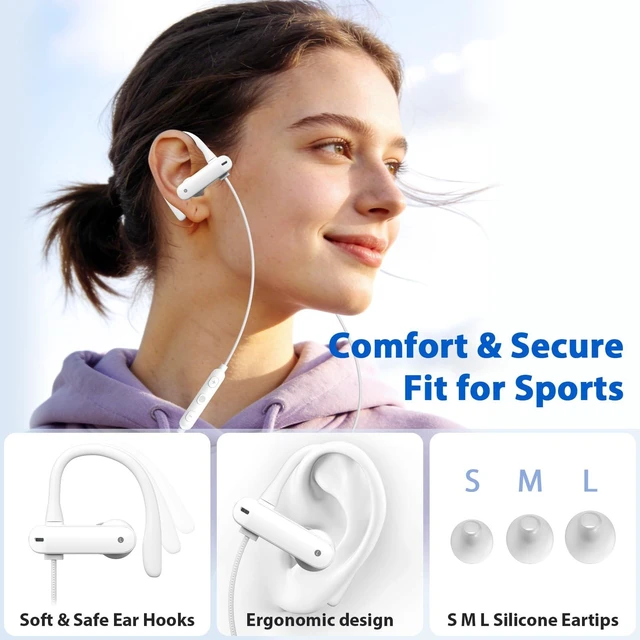Alt view image 4 of 7 - USB C Headphones Earbuds with Earhook Mic & Volume Control White Type C Workout Ear Buds Wired HiFi Stereo in-Ear Sports Earphone for iPhone 18 Pro 17 16 15/Samsung S26 S25/Pixel 10 9 Travel
