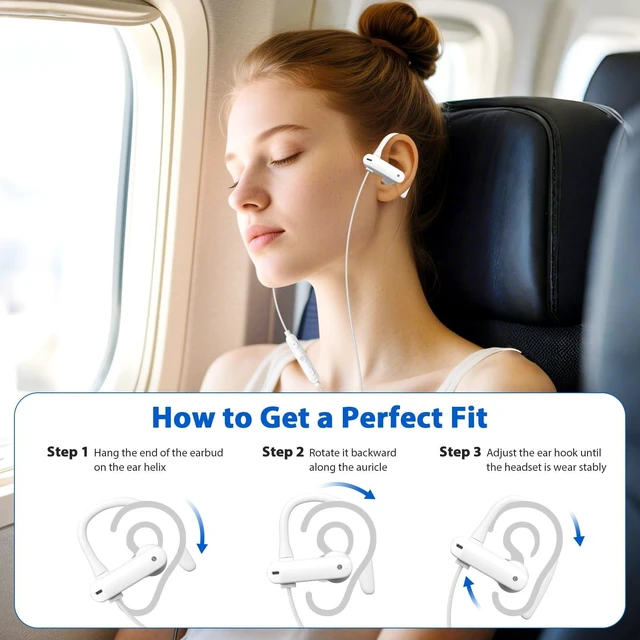 Alt view image 5 of 7 - USB C Headphones Earbuds with Earhook Mic & Volume Control White Type C Workout Ear Buds Wired HiFi Stereo in-Ear Sports Earphone for iPhone 18 Pro 17 16 15/Samsung S26 S25/Pixel 10 9 Travel