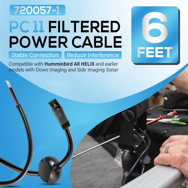 Alt view image 2 of 7 - PC 11 Filtered Power Cable 720057-1 for Humminbird Helix Waterproof 6FT 6 Feet Power Cable For Helix 8/9/10/12/15, 800/900/1100 Series, 797/798, Filtered Anti-Interference