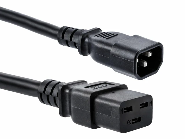 Main image of AC Power Cord C14 to C19, 6ft, 14 AWG, 15A/250V, Black IEC 60320 Server Power Cable for PDU, UPS, Network and Data Center Equipment with C14 Male to C19 Female Connectors