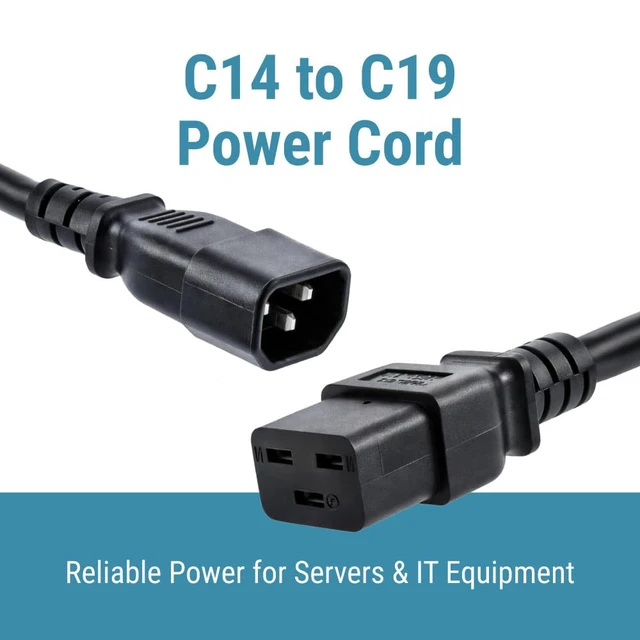 Alt view image 2 of 7 - AC Power Cord C14 to C19, 6ft, 14 AWG, 15A/250V, Black IEC 60320 Server Power Cable for PDU, UPS, Network and Data Center Equipment with C14 Male to C19 Female Connectors
