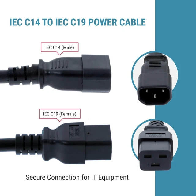 Alt view image 4 of 7 - AC Power Cord C14 to C19, 6ft, 14 AWG, 15A/250V, Black IEC 60320 Server Power Cable for PDU, UPS, Network and Data Center Equipment with C14 Male to C19 Female Connectors