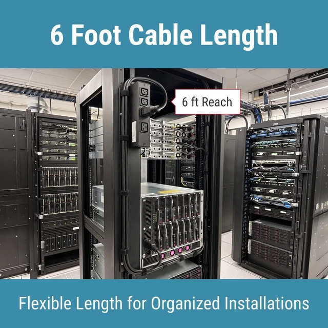 Alt view image 6 of 7 - AC Power Cord C14 to C19, 6ft, 14 AWG, 15A/250V, Black IEC 60320 Server Power Cable for PDU, UPS, Network and Data Center Equipment with C14 Male to C19 Female Connectors