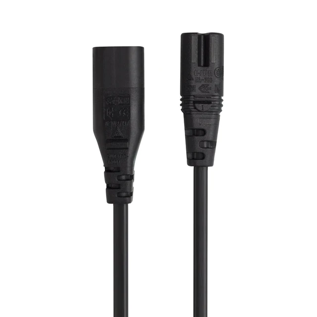 Alt view image 3 of 3 - IEC 60320 C8 Plug to C7 Receptacle Male to Female Extension Power Supply Main Adapter Cable 15ft
