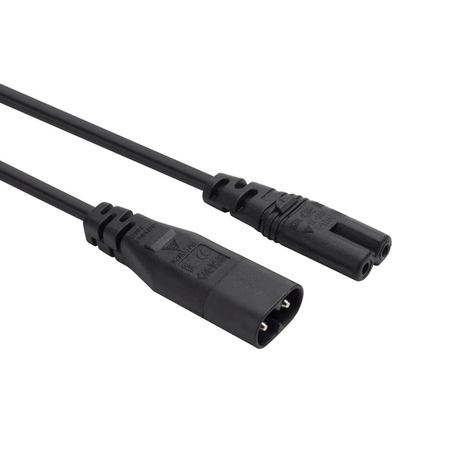Alt view image 2 of 3 - IEC 60320 C8 Plug to C7 Receptacle Male to Female Extension Power Supply Main Adapter Cable 15ft