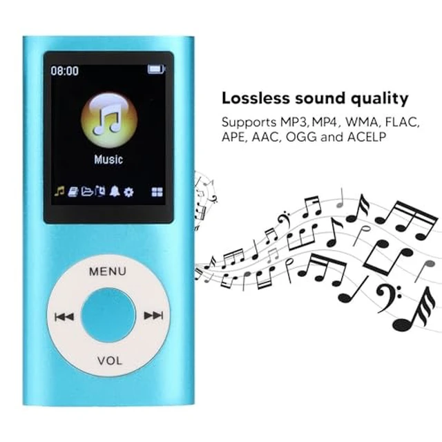 Alt view image 2 of 7 - MP3 Player, with 64GB Memory Capacity, 8 Hour Battery Life Portable Music Player, Supports MP3, WMA, FLAC, APE (Blue)