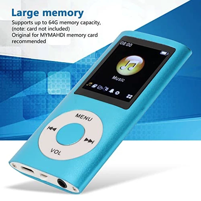 Alt view image 3 of 7 - MP3 Player, with 64GB Memory Capacity, 8 Hour Battery Life Portable Music Player, Supports MP3, WMA, FLAC, APE (Blue)