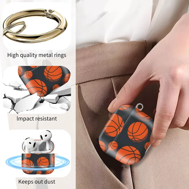 Alt view image 2 of 6 - for AirPods 4 Case, Cute AirPod 4th Generation Cases Cover for Women Girly with Gold Keychain for AirPod 4 Cover 2024 (Basketball)