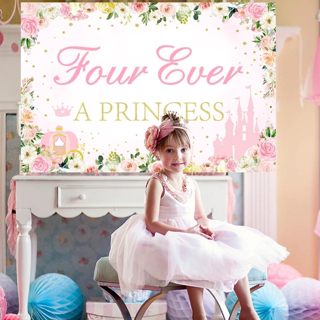 Alt view image 4 of 6 - Four Ever a Princess Birthday Decorations Backdrop, Princess 4th Birthday Party Decorations Backdrop Banner for 4 Year Old Girl Birthday 5 x 7ft