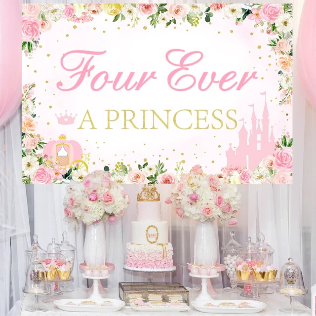 Alt view image 2 of 6 - Four Ever a Princess Birthday Decorations Backdrop, Princess 4th Birthday Party Decorations Backdrop Banner for 4 Year Old Girl Birthday 5 x 7ft