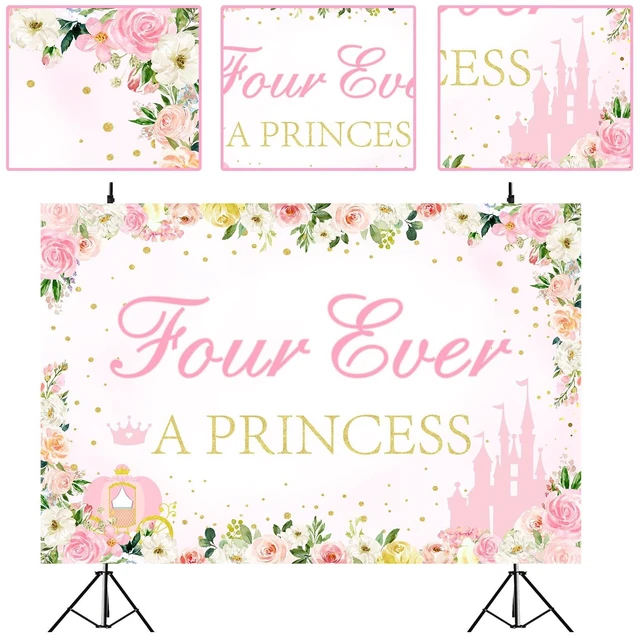 Alt view image 5 of 6 - Four Ever a Princess Birthday Decorations Backdrop, Princess 4th Birthday Party Decorations Backdrop Banner for 4 Year Old Girl Birthday 5 x 7ft
