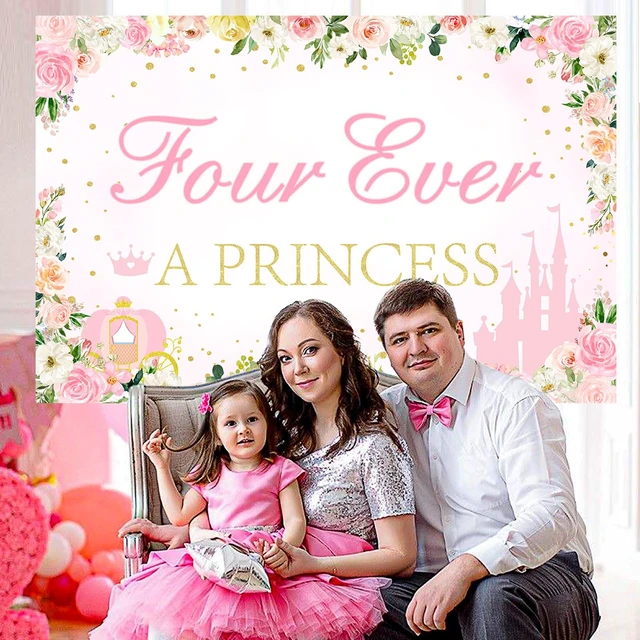 Alt view image 3 of 6 - Four Ever a Princess Birthday Decorations Backdrop, Princess 4th Birthday Party Decorations Backdrop Banner for 4 Year Old Girl Birthday 5 x 7ft