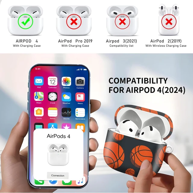 Alt view image 4 of 6 - for AirPods 4 Case, Cute AirPod 4th Generation Cases Cover for Women Girly with Gold Keychain for AirPod 4 Cover 2024 (Basketball)