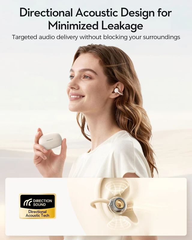 Alt view image 2 of 7 - Clip-On Open Ear Earbuds, 4.6g ENC Bluetooth 6.0 Wireless Headphones 12mm Drivers for Powerful Bass, Directional Audio, 30H Playtime, FlexiClip Secure Fit, APP, for Running Workout Music & Calls