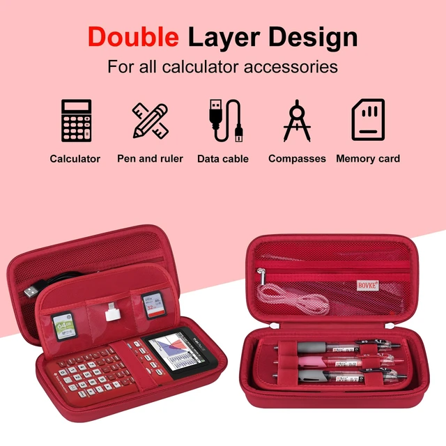 Alt view image 3 of 7 - Case for TI-84 Plus CE/TI-84 Evo/TI-84/TI-83 Plus Calculator TI-84 Plus CE/TI-84 Plus/TI-84 Evo/TI-83 Plus/TI-89 Titanium Color Graphing Calculator Hard Carrying Case, Red