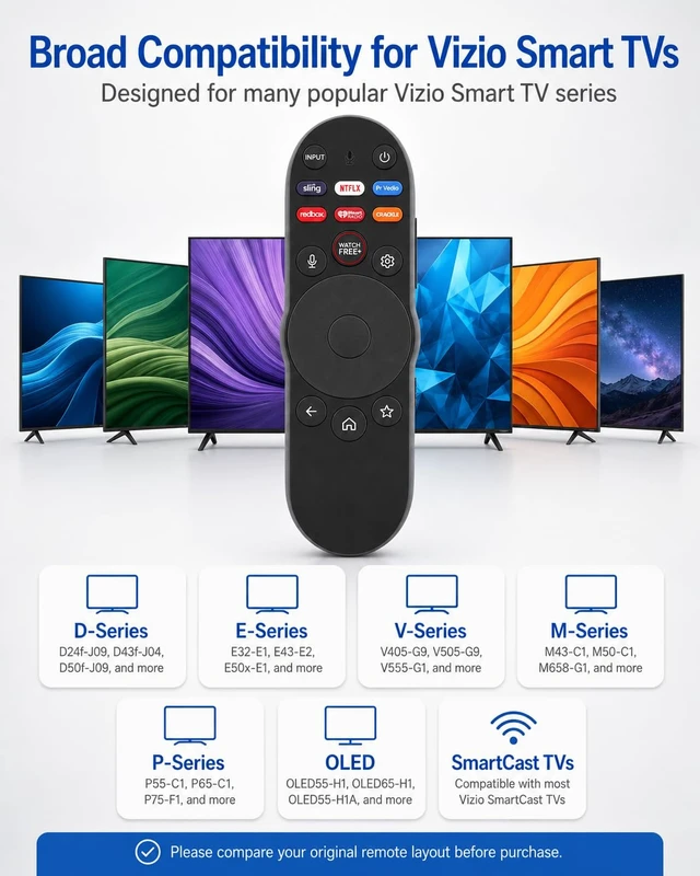Alt view image 2 of 7 - Voice Remote Control Replacement for Vizio Smart TV, Compatible with XRT270, for FHD 4K Quantum and Quantum Pro D-Series M-Series P-Series V-Series Voice-Enabled Smart TVs