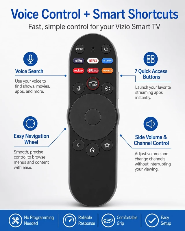 Alt view image 3 of 7 - Voice Remote Control Replacement for Vizio Smart TV, Compatible with XRT270, for FHD 4K Quantum and Quantum Pro D-Series M-Series P-Series V-Series Voice-Enabled Smart TVs