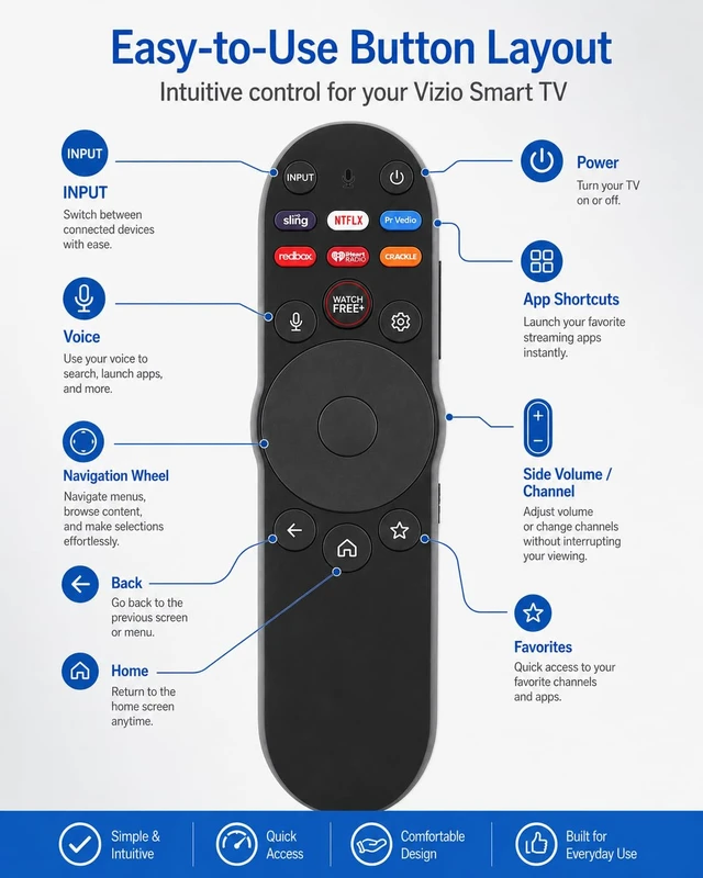 Alt view image 4 of 7 - Voice Remote Control Replacement for Vizio Smart TV, Compatible with XRT270, for FHD 4K Quantum and Quantum Pro D-Series M-Series P-Series V-Series Voice-Enabled Smart TVs