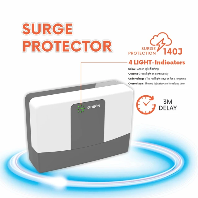 Alt view image 3 of 7 - Refrigerator Surge Protector, 3 Outlet Voltage Protector for Refrigerator, Microwave, Washing Machine, Garage Door & Home Appliances, 120V 15A 1875W, Over & Under Voltage Protection